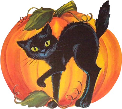 Hallmark Halloween Die Cut Decoration Black Cat Pumpkin - Vintage Halloween Cat In Pumpkin (497x497), Png Download