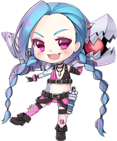 Jhin Drawing Jinx Clip Stock - League Of Legends Chibi Jinx (600x643), Png Download
