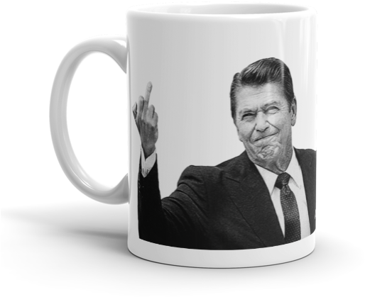 President Ronald Reagan Flipping The Bird Mug - Reagan Coffee Cup (600x600), Png Download