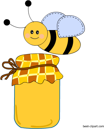 Free Bee With Honey Jar Clipart - Honey (450x450), Png Download