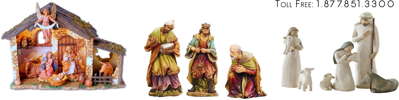Nativity Set Store - Roman Fontanini 6-pc. Nativity With Lighted Stable (1600x400), Png Download