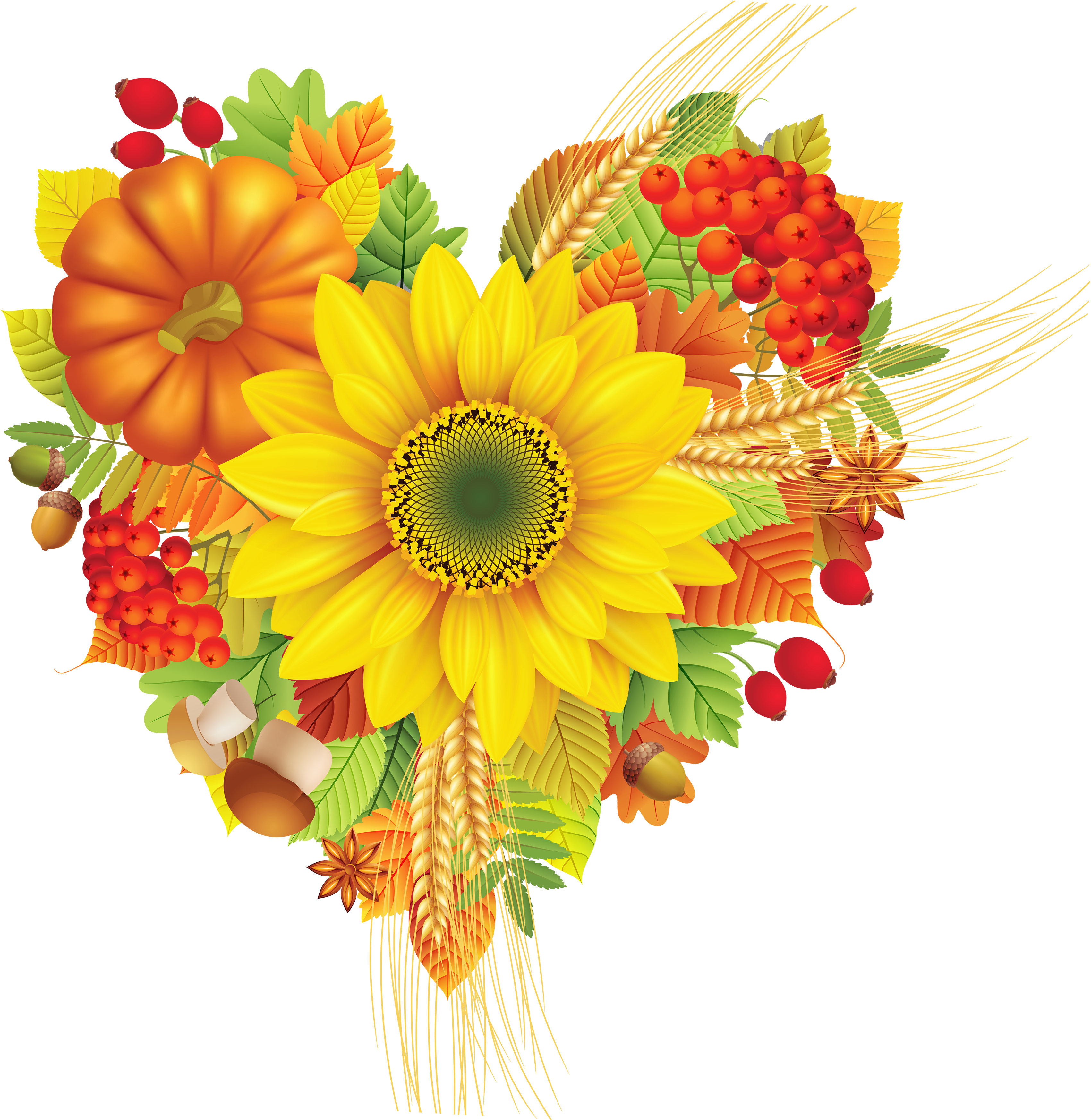 Autumn Heart Leaves Decoration Png Clipart Image (3500x3635), Png Download