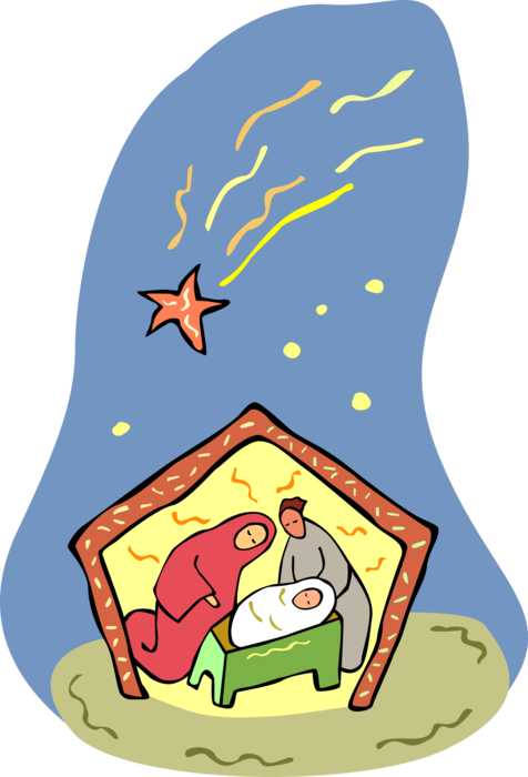 Vector Illustration Of Nativity Scene With Mary, Joseph - Three Kings Day Symbols (476x700), Png Download