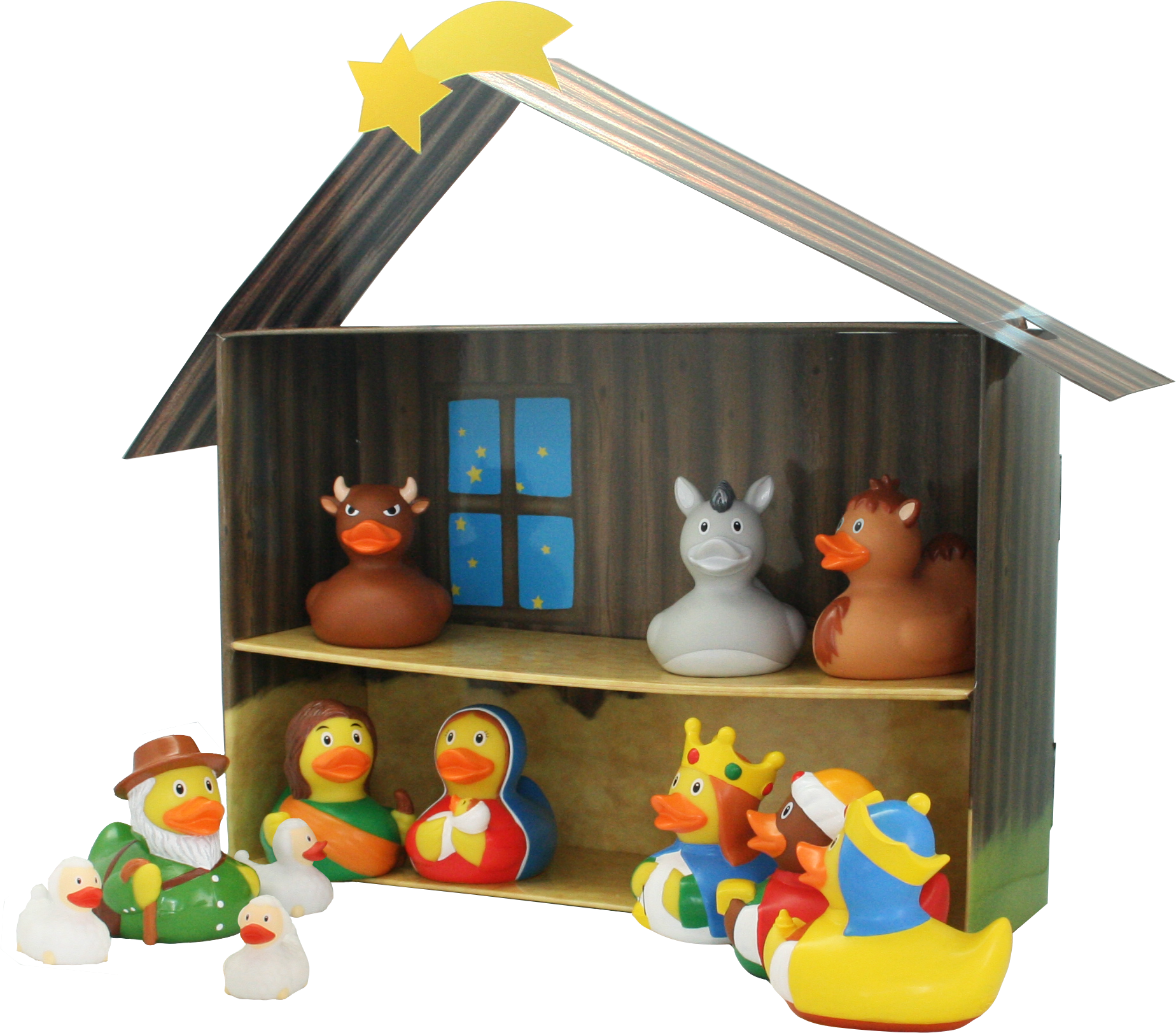 Duck Nativity Scene - Lilalu Entenkrippe - 12 Badeenten Mit Krippe (2075x1924), Png Download
