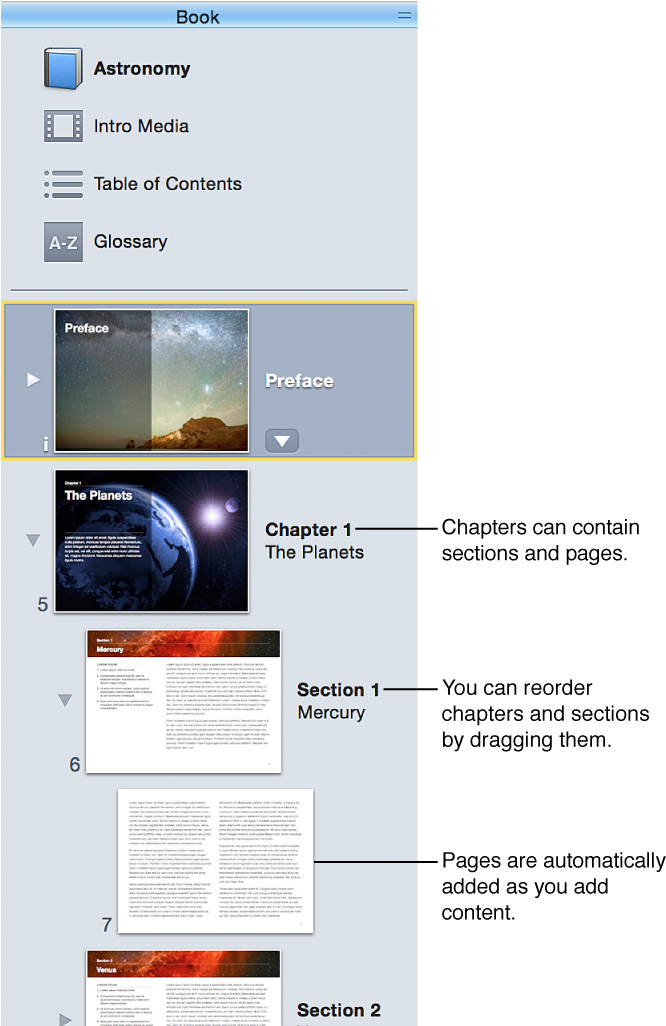 The Book Pane Showing Thumbnails Of Chapters, Sections, - Book (672x1026), Png Download
