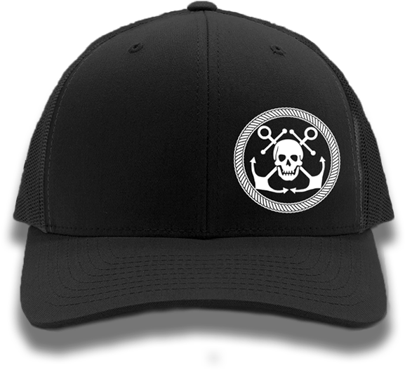 Black & White Anchor & Skull Flexfit Trucker Hat - Pirate (600x600), Png Download