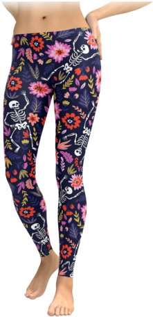 Floral Dancing Skeleton Leggings - Rat Leggings (397x480), Png Download