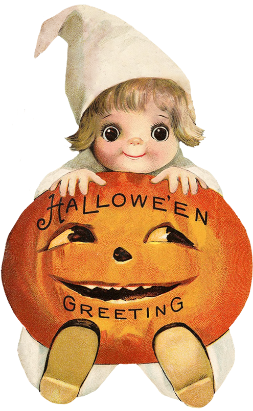 Cute Child With Pumpkin Head - Halloween Vintage Clip Art (527x886), Png Download