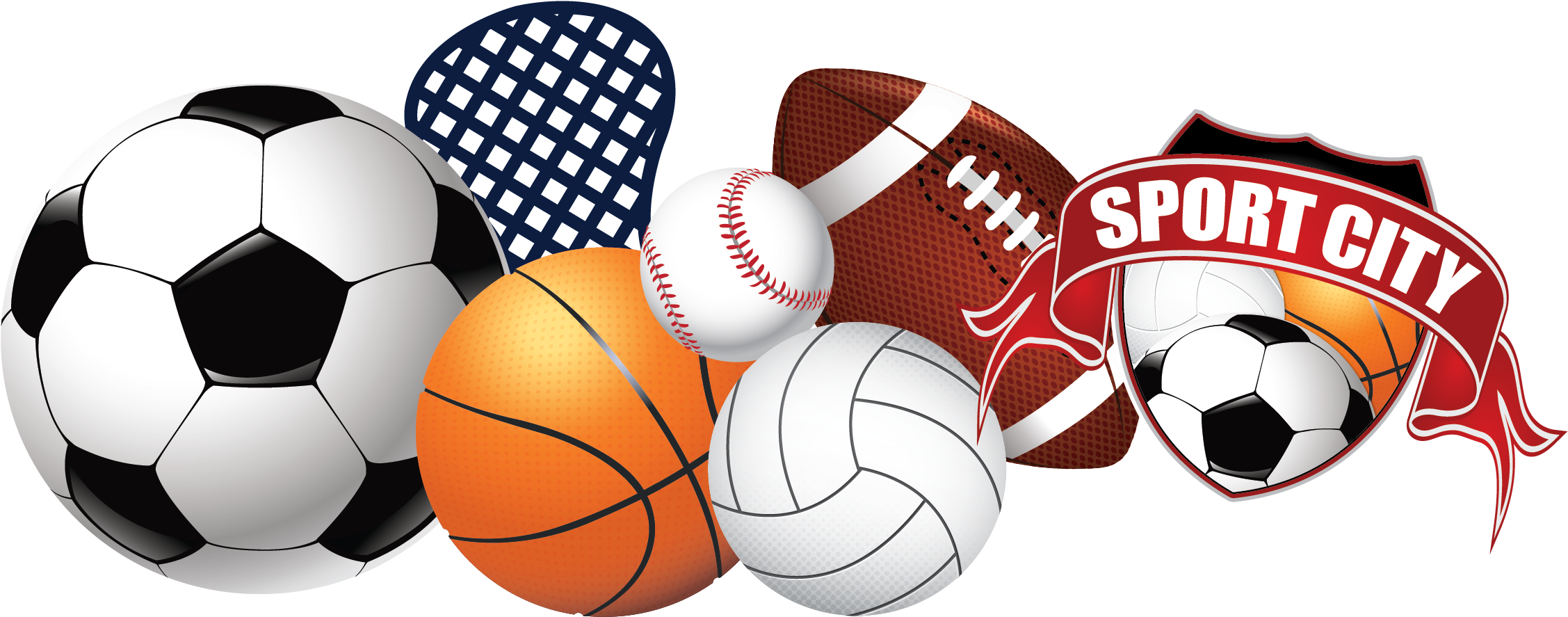 Summer New - Basketball Football Soccer Ball Clip Art (2400x965), Png Download