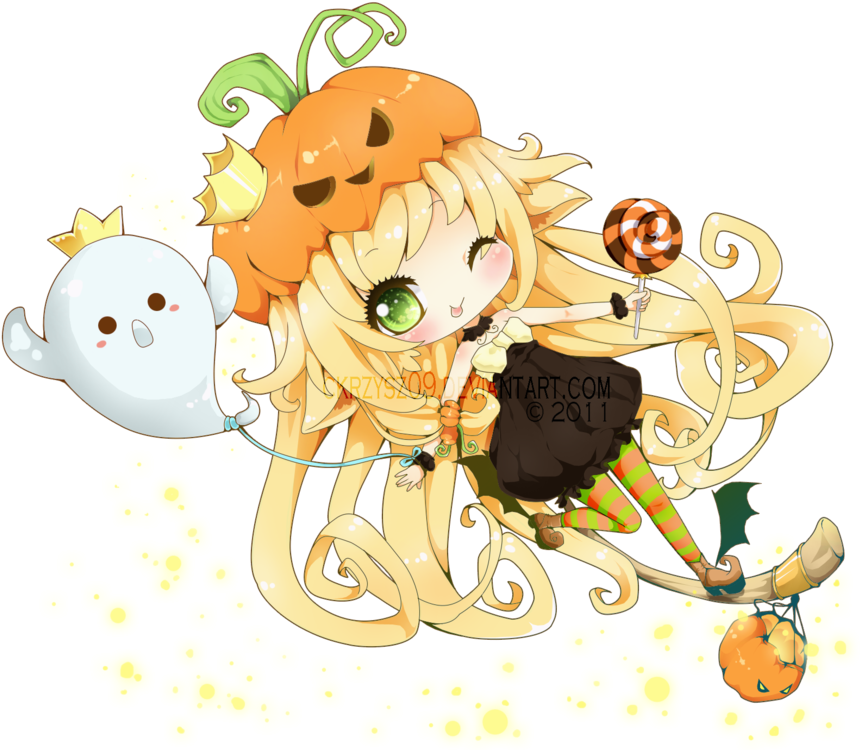 Spade The Voice Of The Embryo Png Pumpkin Anime Girl - Cute Chibi Halloween Girl (900x772), Png Download