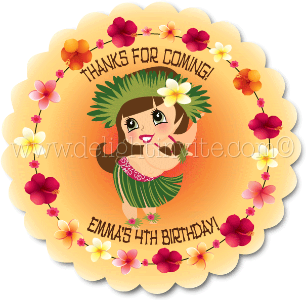 Hawaiian Hula Girl Birthday Favor Tag - Artificial Flower (612x612), Png Download