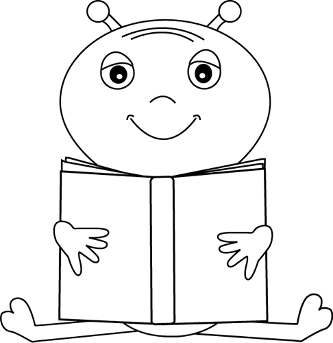 Alien Reading Cliparts - Alien Eating Cartoon Black And White (486x500), Png Download