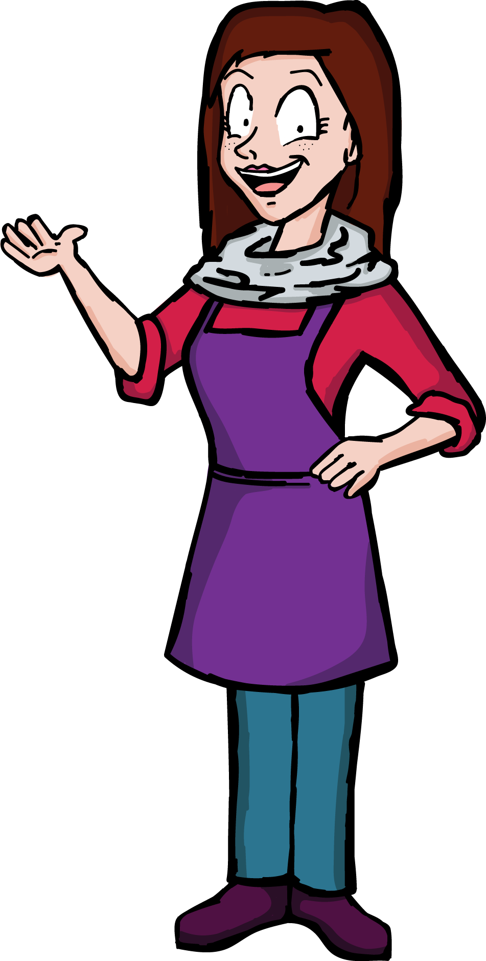 Grocery Girl Brown Hair - Cashier Worker Cartoon Transparent Background (951x1879), Png Download