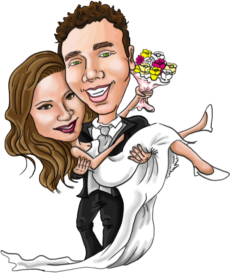 De Novia Y Novio, El Ramo, Peinado O Accesorios Que - Wedding Caricature Png (815x968), Png Download