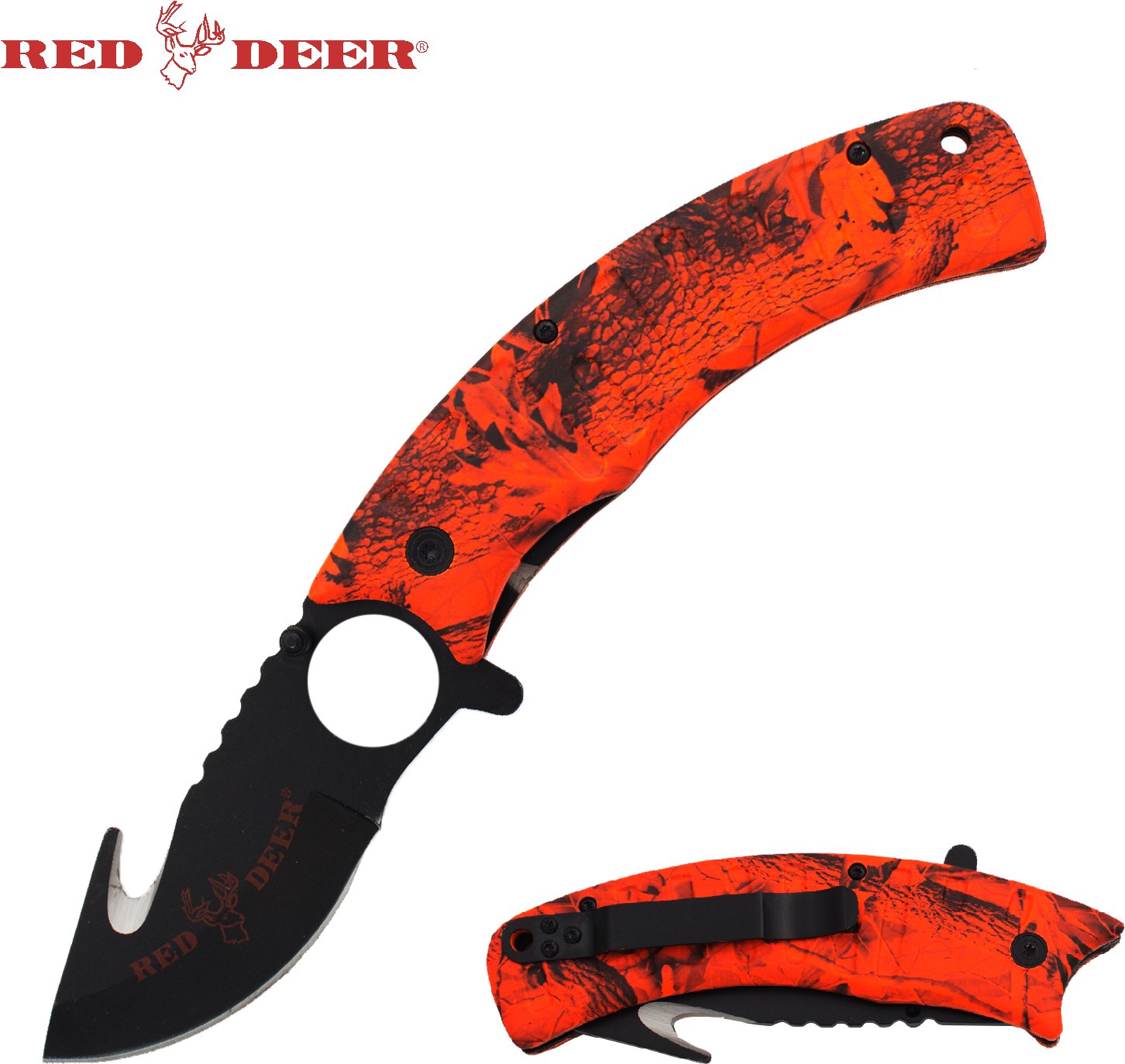 9" Red Deer Hunter Red Orange Tree Camo Assisted Open - Red Deer Genuine Leather Sharpening And Honing Strop (1500x1500), Png Download