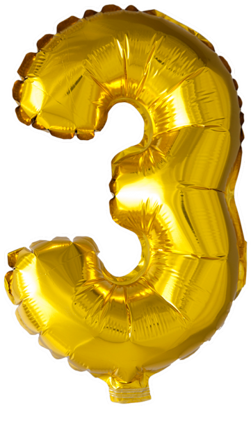 Foilballoon No - - Folie Ballon Cijfer 3 Goud 41cm Met Rietje (650x650), Png Download