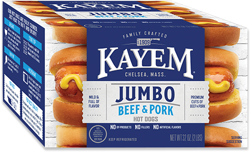 Jumbo Hot Dogs 2 Lbs - Kayem Hot Dogs, Beef & Pork - 14 Oz (500x500), Png Download