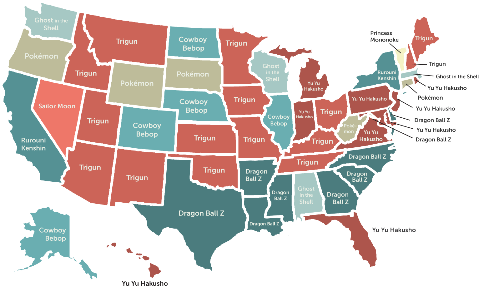 Do You Know Your State's Favorite Old-school Anime - Most Watched Show On Netflix 2017 (1580x1000), Png Download
