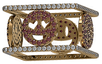 14k Gold Emoji Smiley Pave Diamond Gemstone Ring - Handbag (1000x1000), Png Download