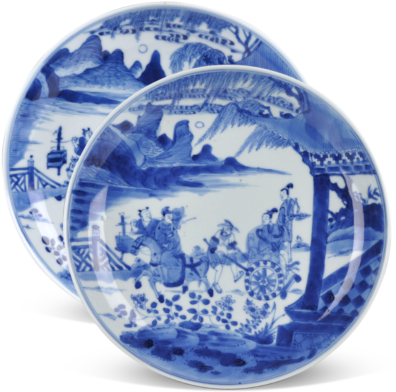 A Pair Of Blue And White Yongzheng Plates - Blue And White Porcelain (400x400), Png Download