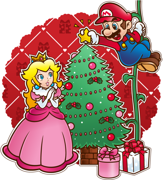 Christmas Presents Clipart Png - Mario And Peach Christmas (600x642), Png Download