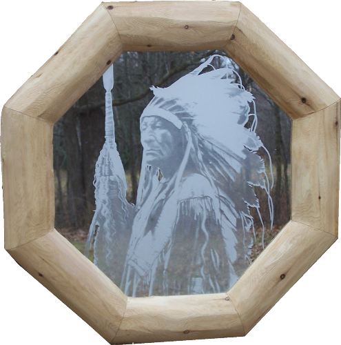 Rustic Log Picture Frame And Etched Mirror Of A Proud - Mirror (495x500), Png Download