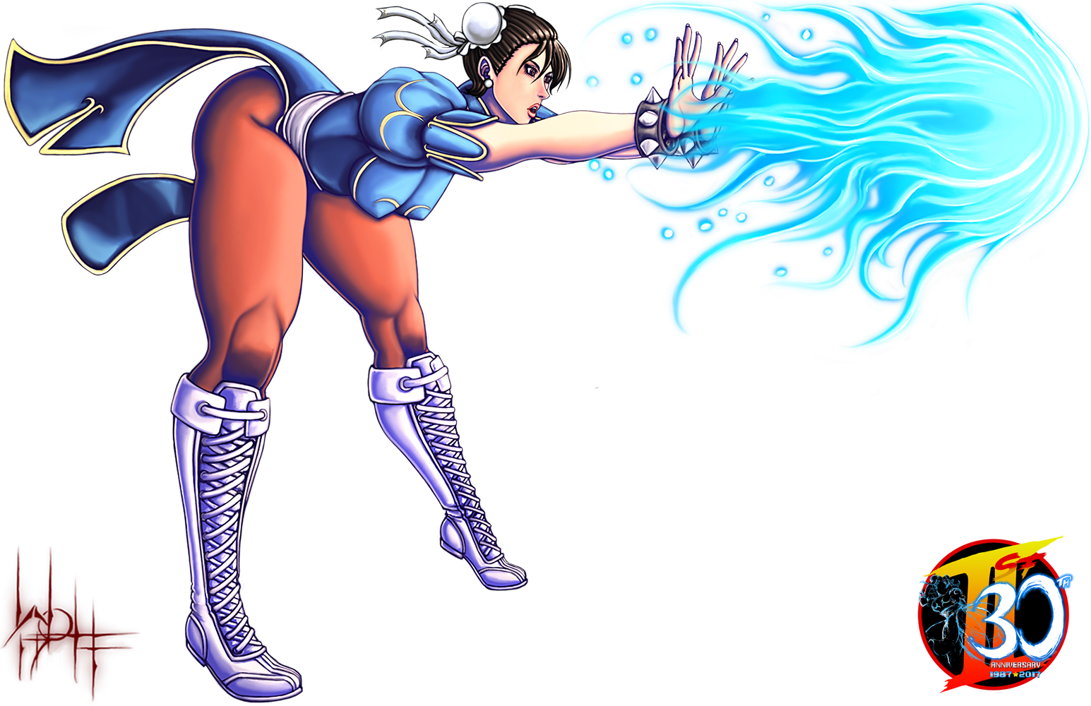 Our Street Fighter 30th Tribute - Chun Li Fireball Move (1545x1000), Png Download