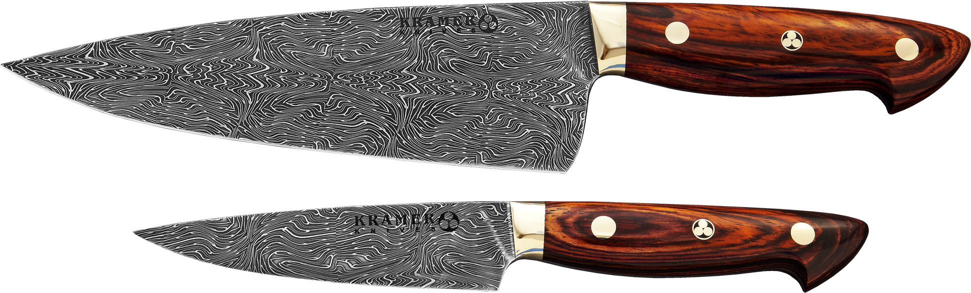 Bob Kramer Euro Chef & Utility Knives In Damascus Steel - Bob Kramer Damascus Knife Set (2000x720), Png Download