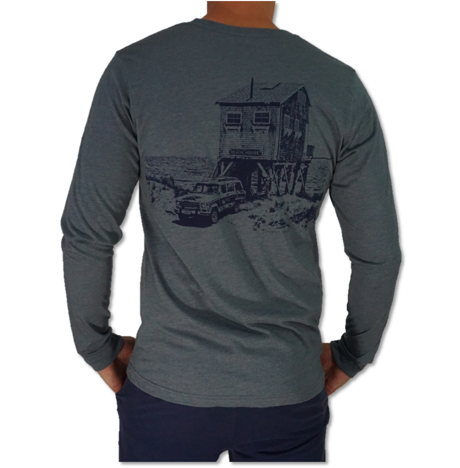 Beach House Ii Long Sleeve By Johnny Vacay - Long-sleeved T-shirt (899x914), Png Download