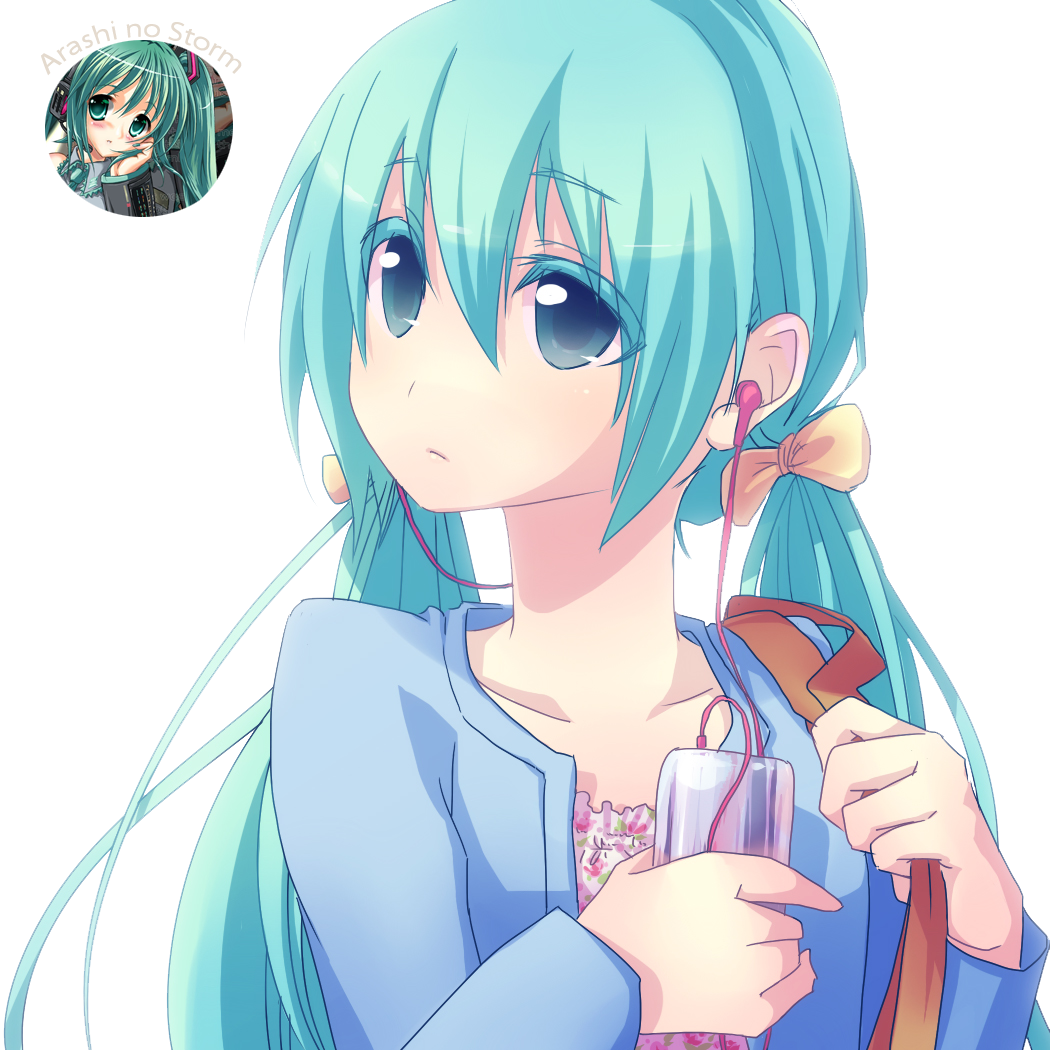 Anime Girl Blue Hair Pigtails (1024x1024), Png Download