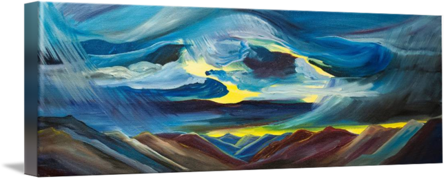 Layers Of Mtns - Painting (650x260), Png Download