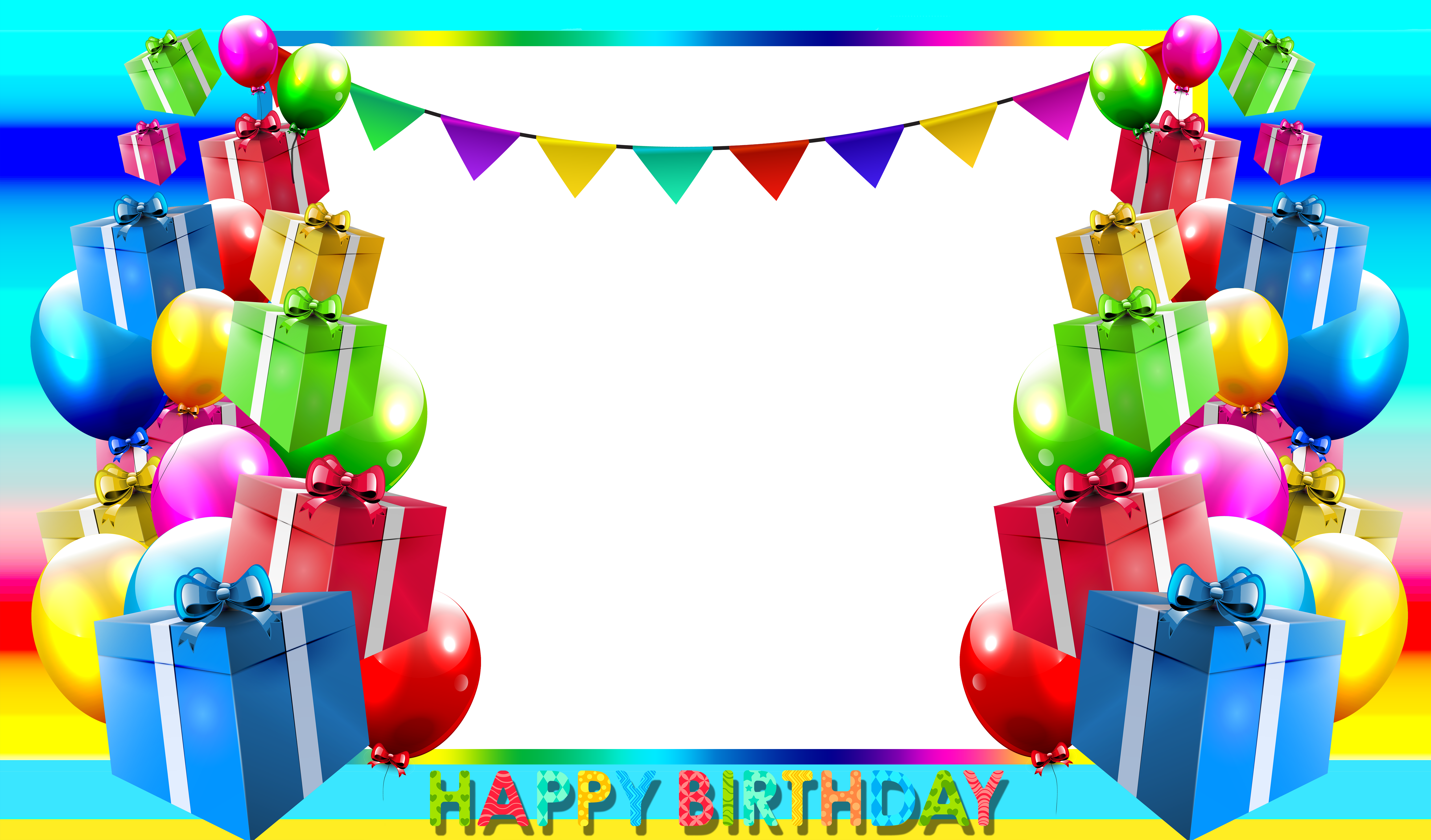 Happy Birthday Border Png (6500x3816), Png Download