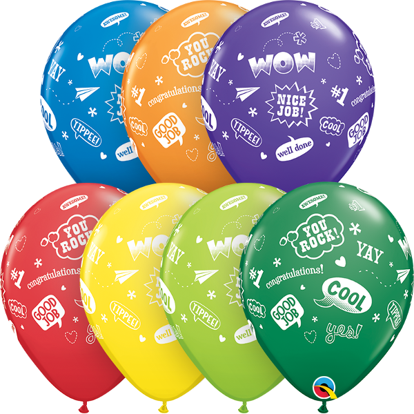 Includes Bag Of 50 Assorted Colour 11" Latex Balloons - 11" Congrats Messages Around (600x600), Png Download