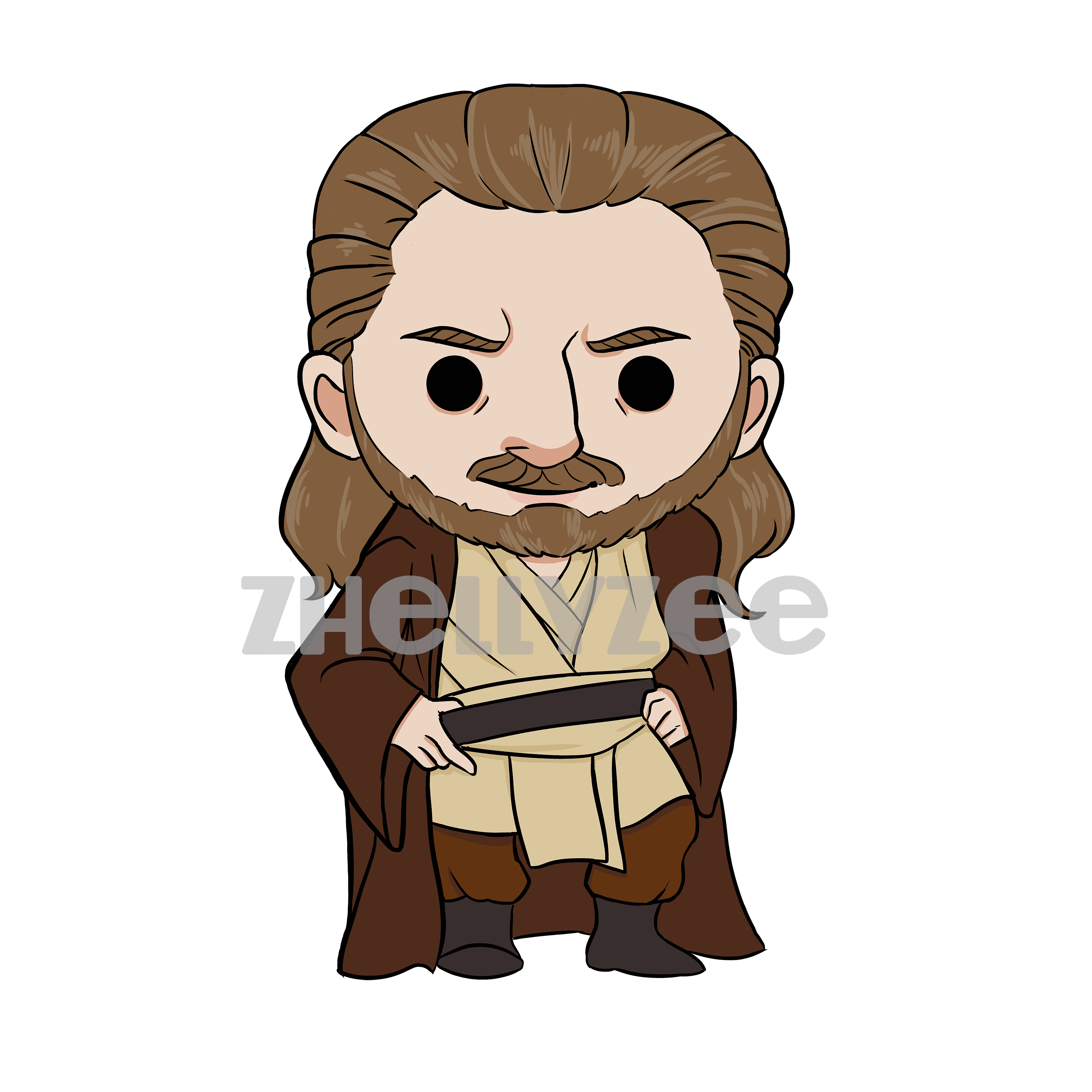 Qui-gon Jinn Pillow Plush - Cartoon (3000x3000), Png Download