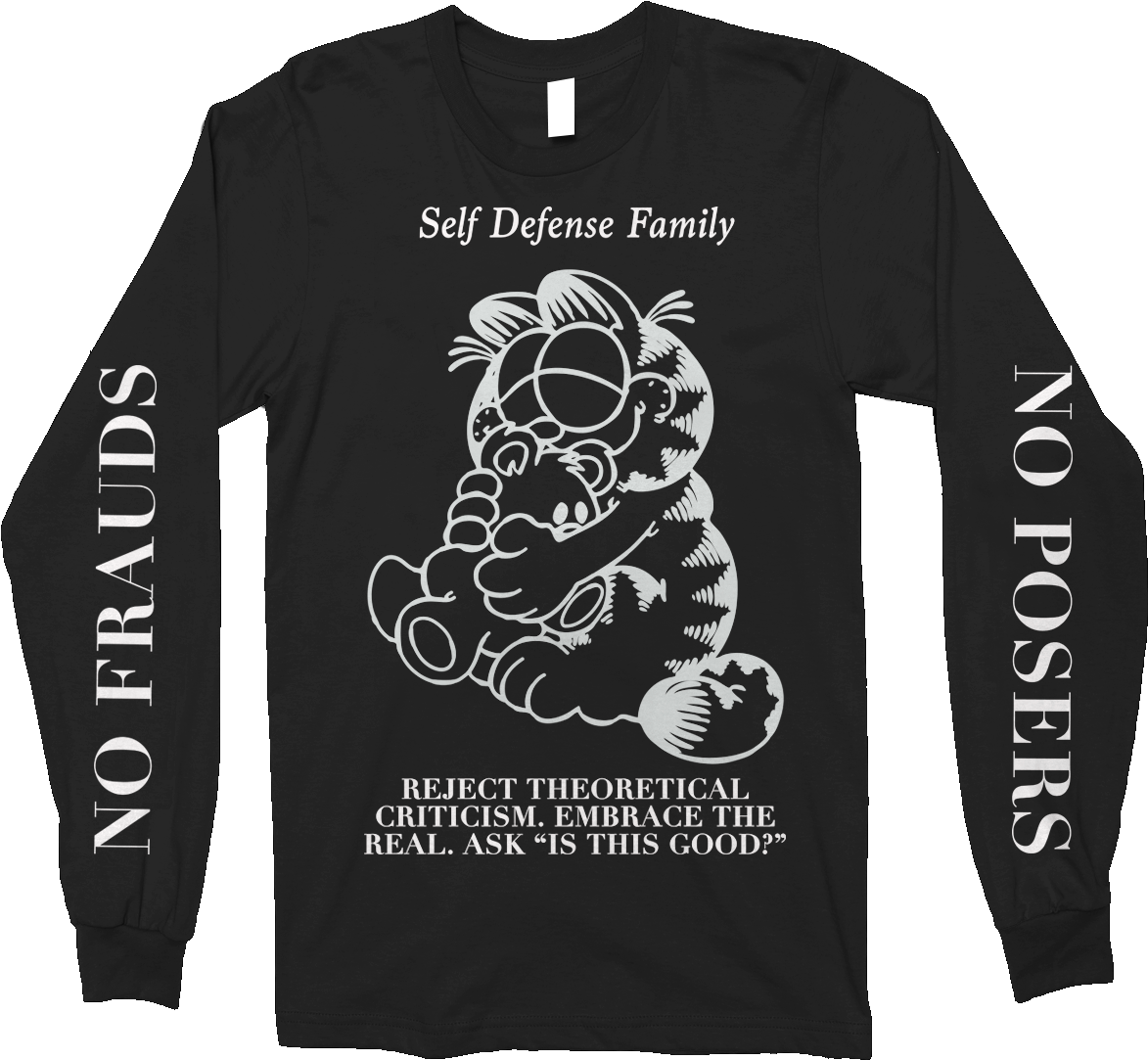 Self Defense Family "garfeelme" Black Longsleeve - Kiss The Anus Of A Black Cat Merch (1200x1200), Png Download
