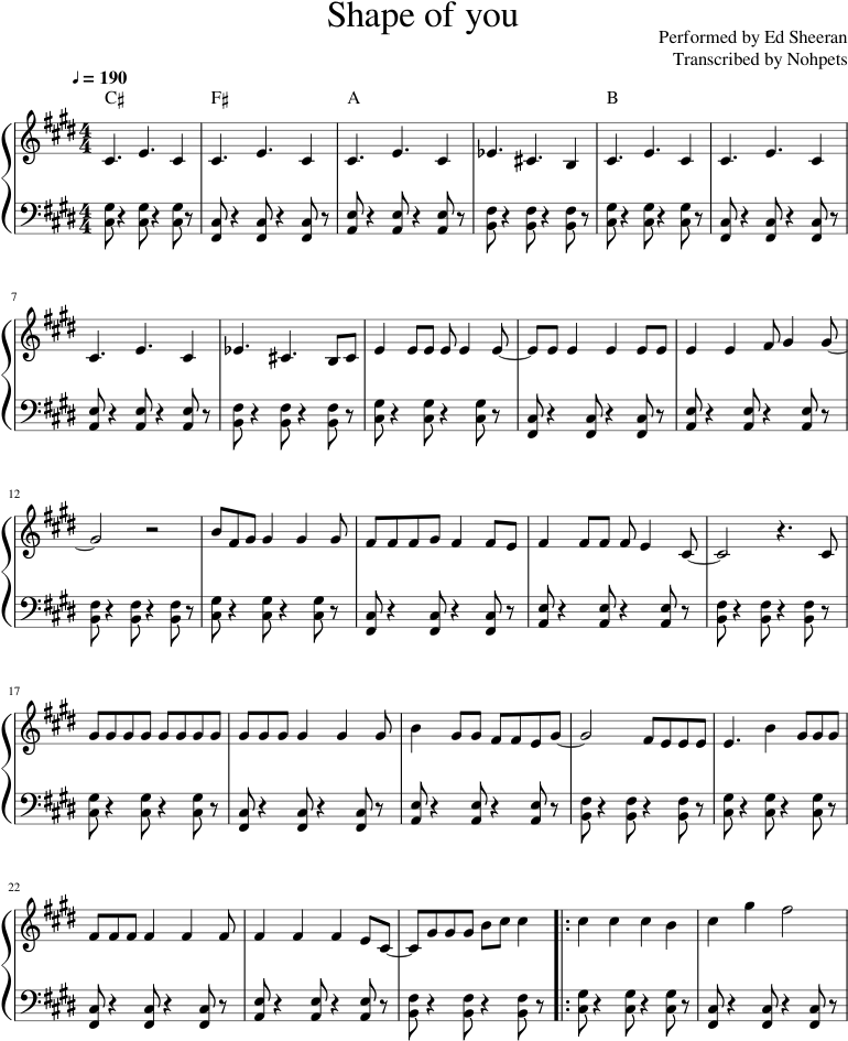 Shape Of You Sheet Music Composed By Performed By Ed - Attention Charlie Puth Piano Sheet Music (850x1100), Png Download