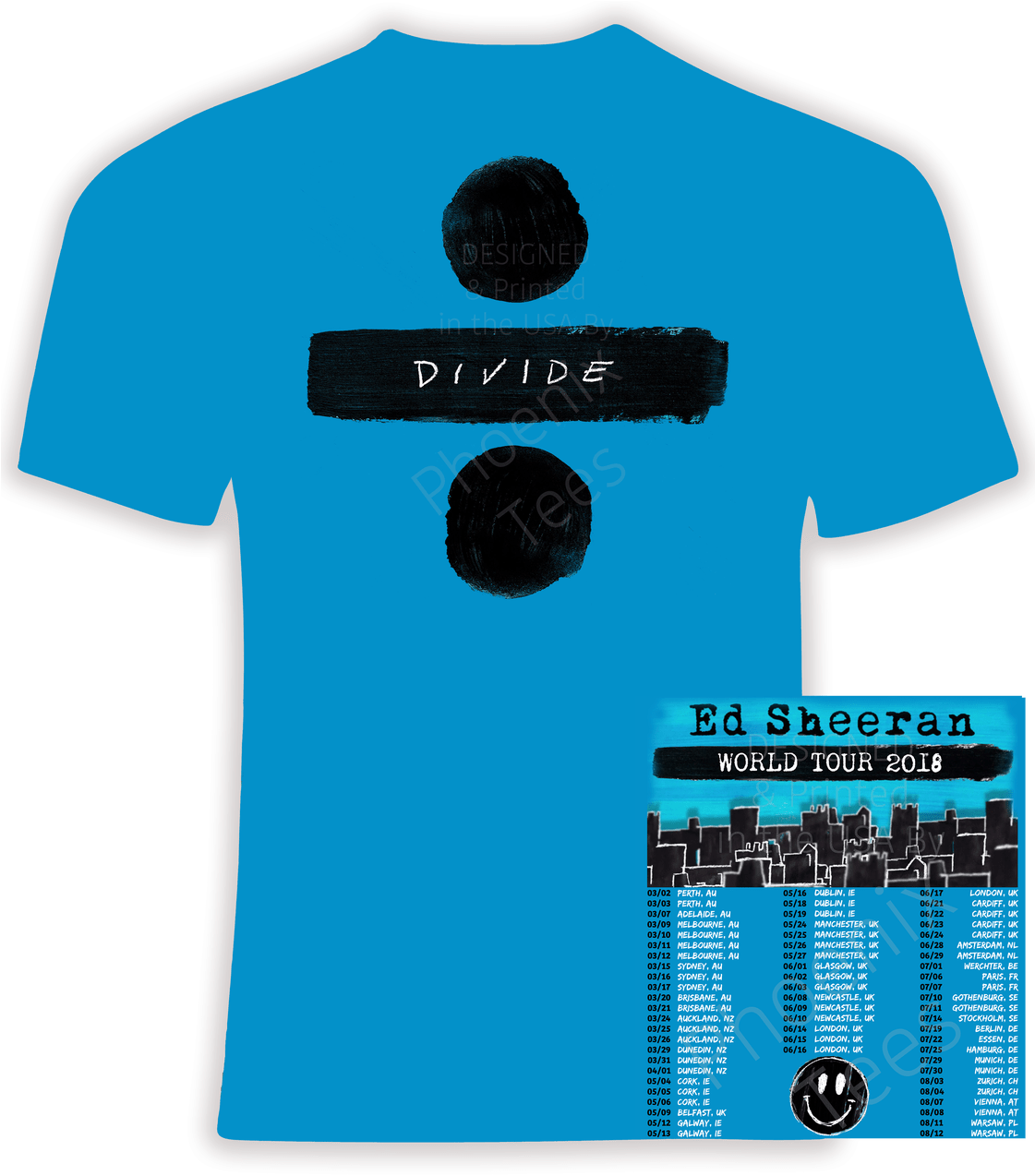 Ed Sheeran Australia And Europe World Tour 2018 T Shirt - Ed Sheeran Tour Merch 2018 (1120x1280), Png Download