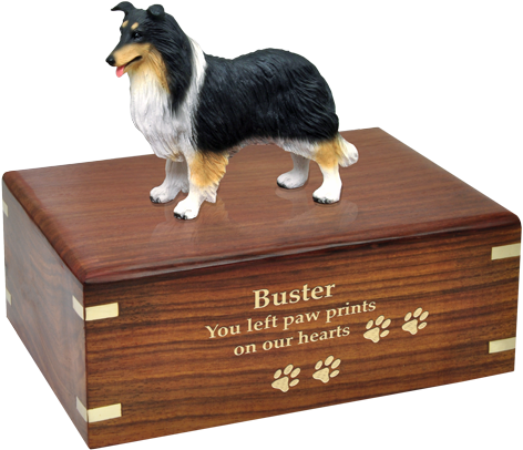Border Collie Dog Figurine Wood Urn Engraved With Gold - Pug Urn (500x500), Png Download