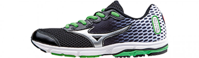Kids' Grade School Mizuno Wave Rider 18 Junior - Mizuno Wave Rider Junior Running Shoe (black/silver/green) (770x400), Png Download