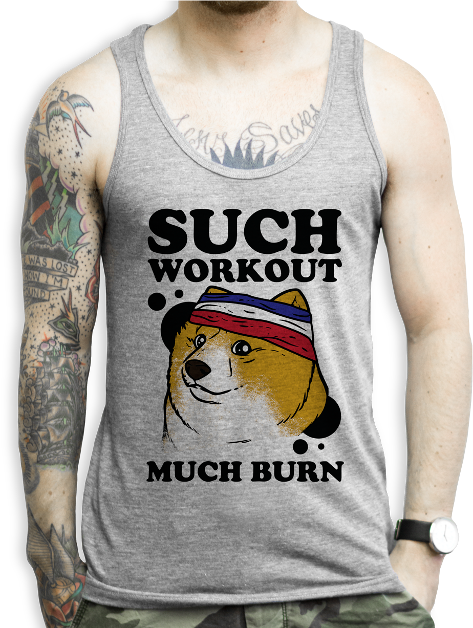 Doge Workout On An Athletic Grey Tank Top Stride Fitness - Christmas Funny Fitness Shirts (1000x1226), Png Download