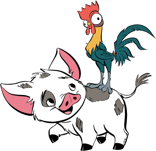 Moana Clip Art - Pua And Hei Hei (534x518), Png Download