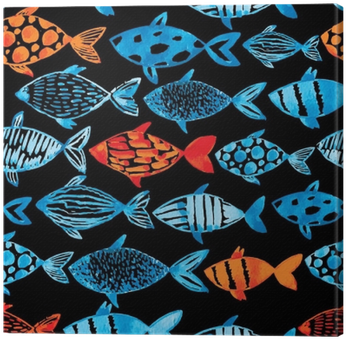 Light Watercolor Blue And Gold Fishes On The Black - Watercolor Painting (400x400), Png Download