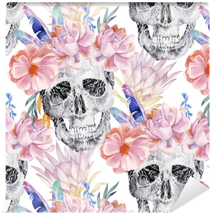 Watercolor Seamless Pattern With Skull, Peony, Protea - Satans Schwester-sammlung Mauspad (400x400), Png Download