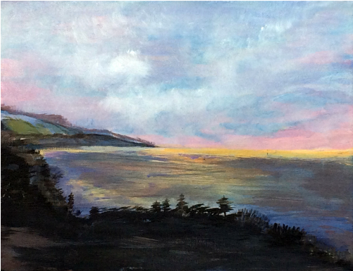 Sunset Over Big Sur - Painting (500x500), Png Download
