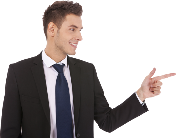 Man Pointing Finger Png Pic - Man In Suit Pointing Png (610x476), Png Download