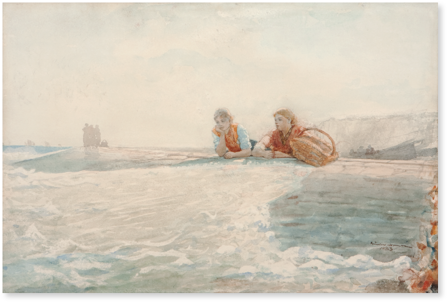 Winslow Homer, 1883 • The Breakwater • Pencil & Watercolor - Giclee Painting: Homer's The Breakwater, 1883, 61x41cm. (1532x868), Png Download