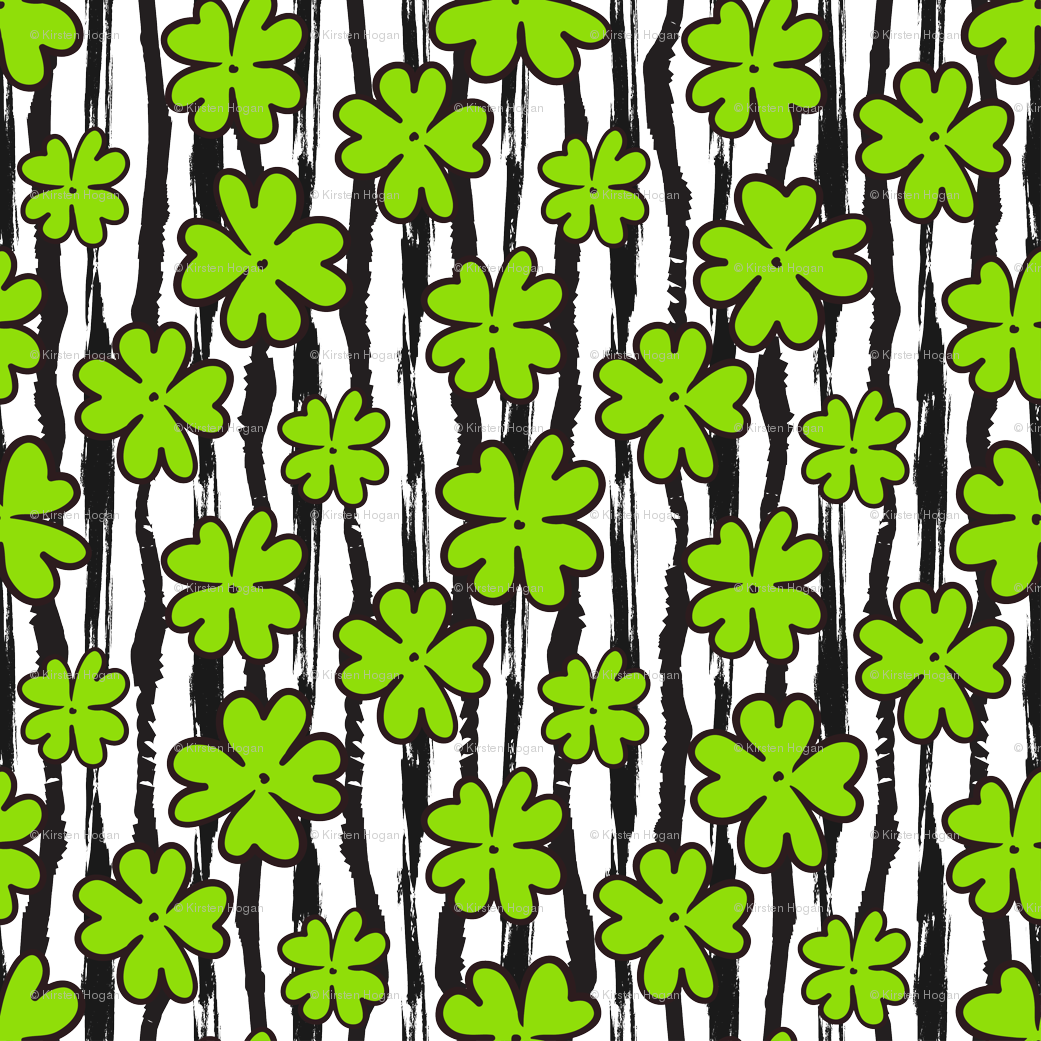 Saint Patricks Day Cute Four Leaf Clover And Stripes - Floral Design (1041x1041), Png Download