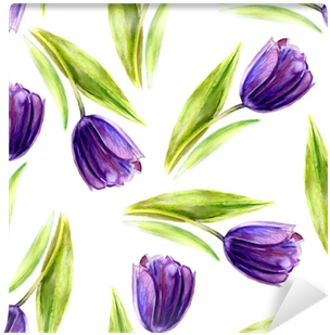 Watercolor Purple Tulip Flower, Seamless Pattern, Hand - Drawing (400x400), Png Download