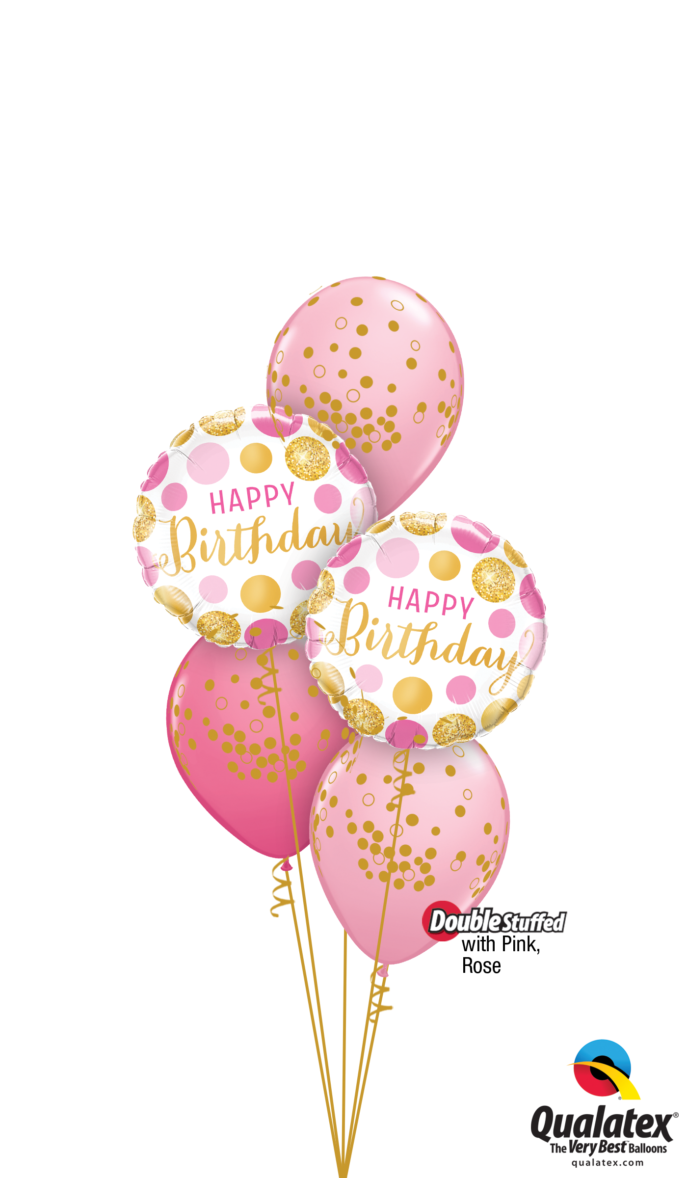 Pink & Gold Confetti Dots Birthday Balloon Bouquet - Birthday Pink & Gold Dots Foil Mylar Balloon 18" (1400x2400), Png Download
