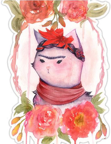 Floral Framed Kitty Kahlo Handmade Vinyl Sticker - Garden Roses (500x500), Png Download